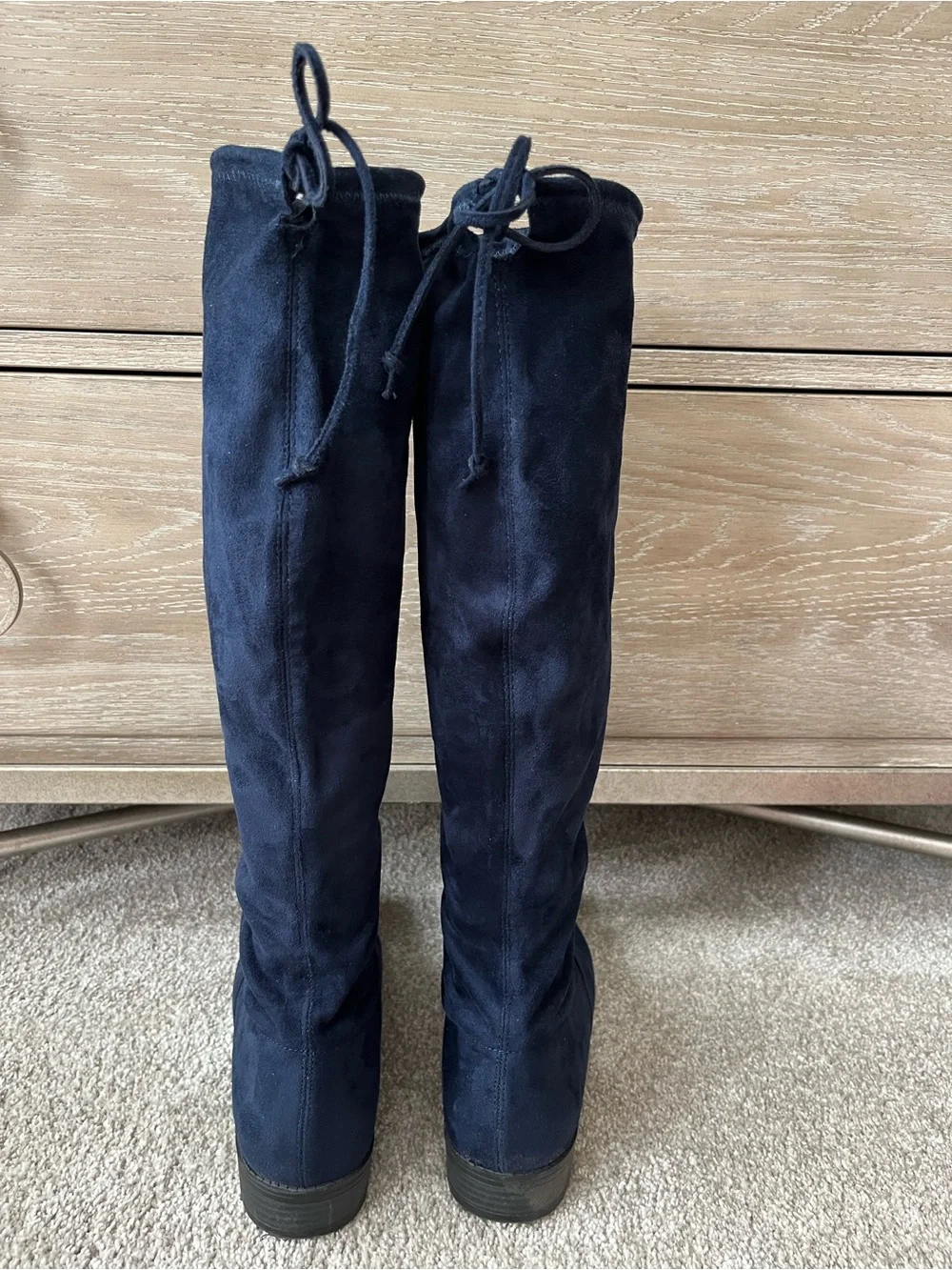 Unisa Navy Blue Faux Suede Pull On Tall Boots Sz 7.5 1